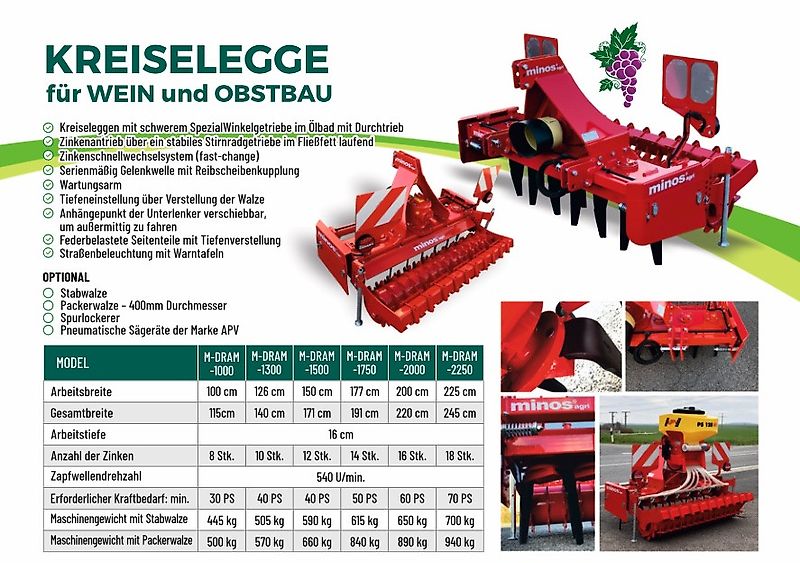 Minos Agri Kreiselegge Wein,- und Obstbau M-DRAM-1500-AM mit Packerwalze